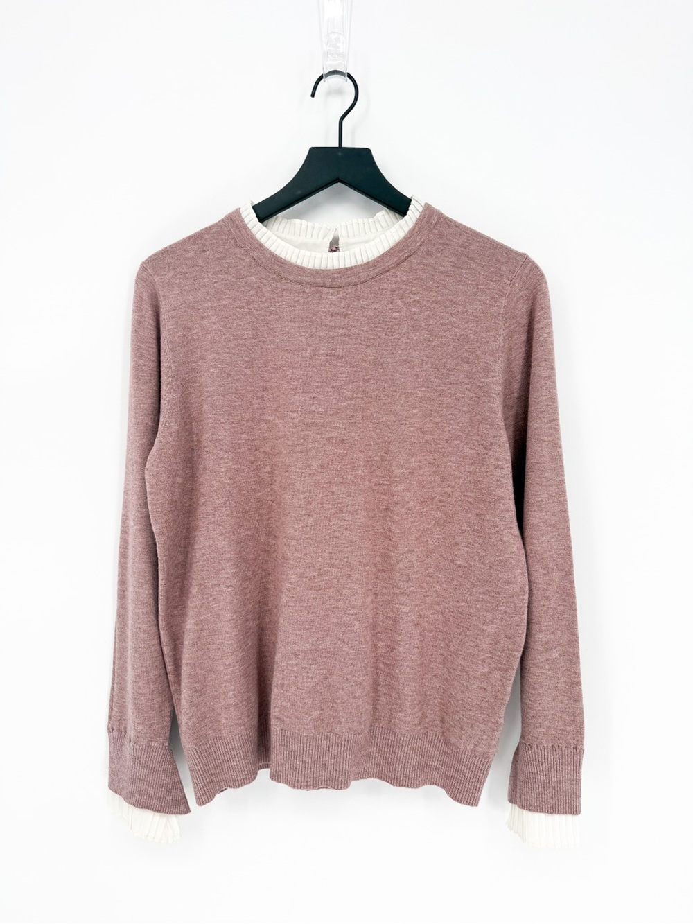 Milano Layered Sweater Pleated Ruffle Collar Cuffs Dusty Rose Pink XL